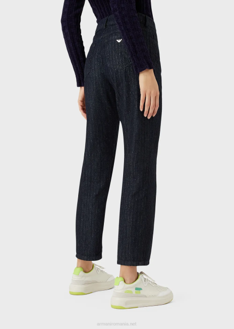 femei R802G401 Jeans j04 cu talie medie, drepte, din denim clătit, cu sclipici Armani albastru inchis