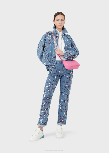 femei R802G402 Blugi j15 din denim cu talie medie, decupați, relaxați, cu aspect vintage, cu pete multicolore Armani multicolor