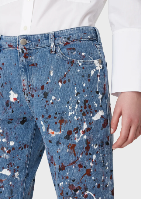 femei R802G402 Blugi j15 din denim cu talie medie, decupați, relaxați, cu aspect vintage, cu pete multicolore Armani multicolor