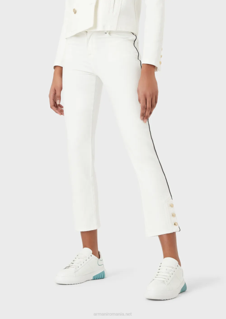 femei R802G416 j1a blugi din țesătură de taur cu talie medie, picior drept, cu țevi Armani alb