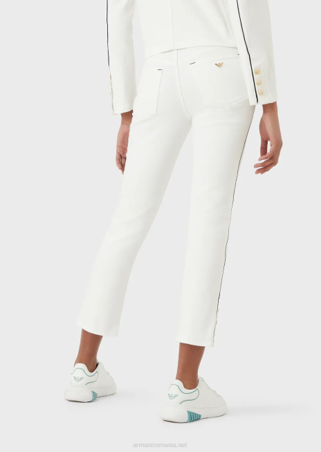 femei R802G416 j1a blugi din țesătură de taur cu talie medie, picior drept, cu țevi Armani alb