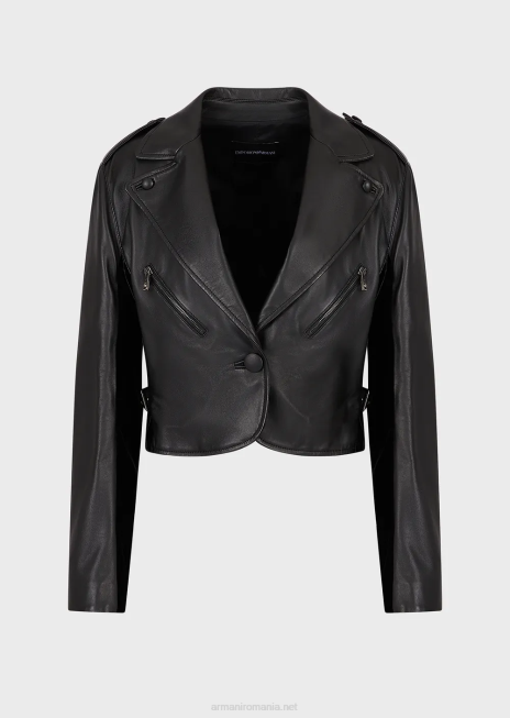 femei R802G229 geacă din piele de miel nappa cu inserții de catifea Armani negru