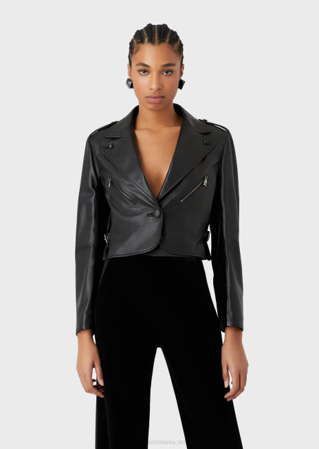 femei R802G229 geacă din piele de miel nappa cu inserții de catifea Armani negru