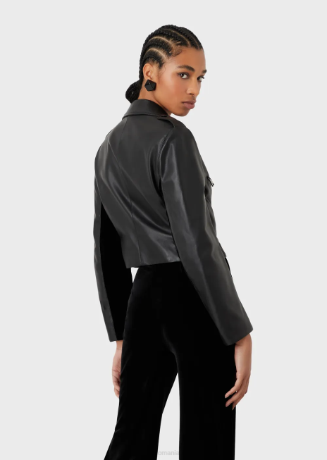 femei R802G229 geacă din piele de miel nappa cu inserții de catifea Armani negru