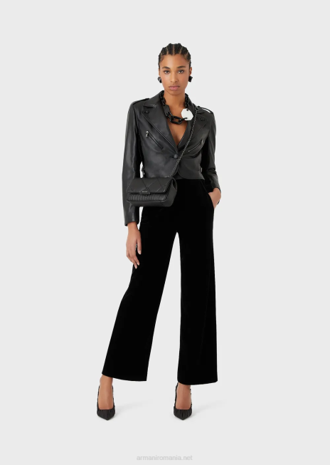 femei R802G229 geacă din piele de miel nappa cu inserții de catifea Armani negru