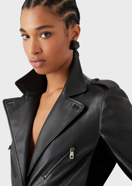 femei R802G229 geacă din piele de miel nappa cu inserții de catifea Armani negru