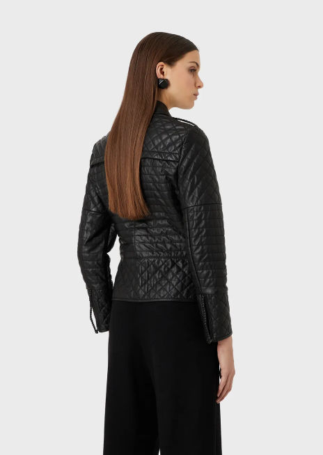 femei R802G230 jachetă matlasată din piele de miel nappa Armani negru