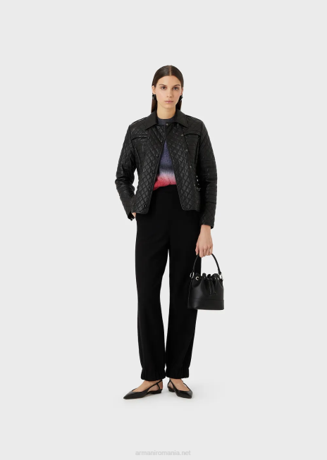 femei R802G230 jachetă matlasată din piele de miel nappa Armani negru