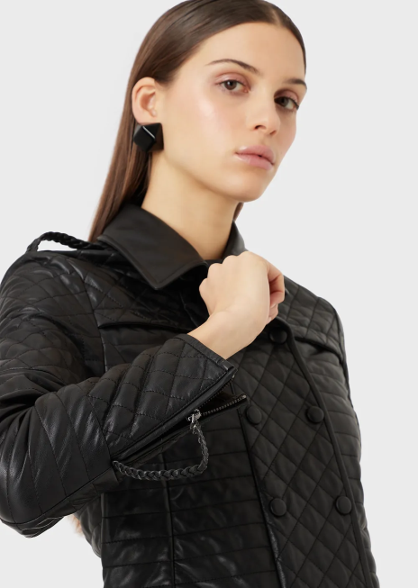 femei R802G230 jachetă matlasată din piele de miel nappa Armani negru