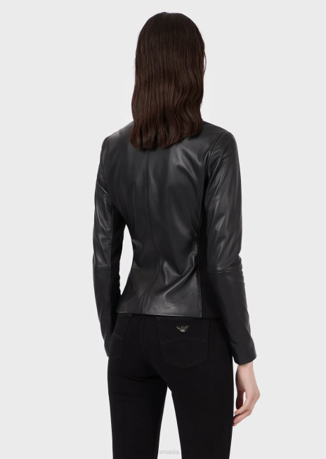 femei R802G232 geacă din piele de miel nappa cu inserții din jerseu Armani negru