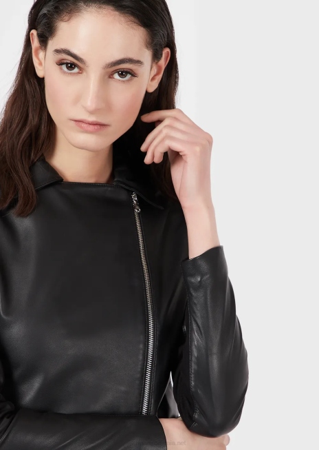 femei R802G232 geacă din piele de miel nappa cu inserții din jerseu Armani negru