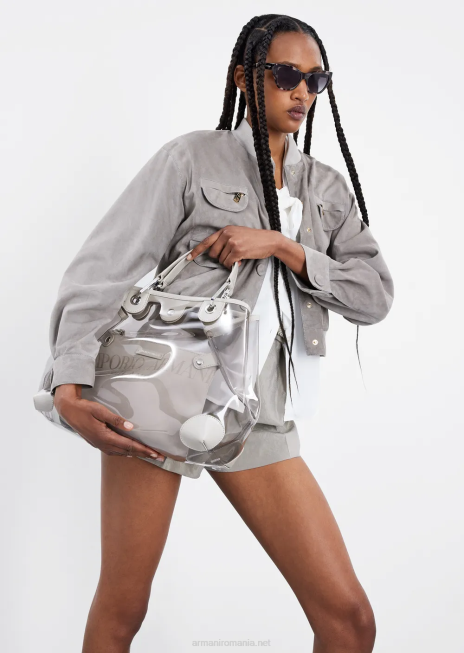 femei R802G234 geacă cu buzunare multiple din piele de capră Armani gri porumbel