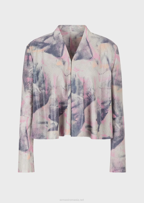 femei R802G235 geaca din piele intoarsa de capra cu micro perforatii si imprimeu acuarela Armani multicolor