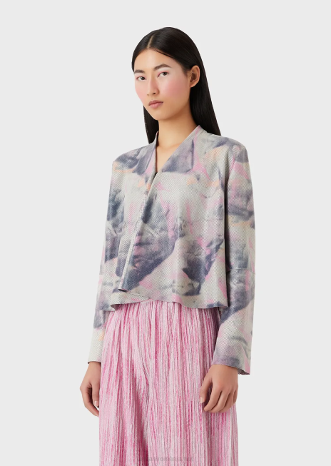 femei R802G235 geaca din piele intoarsa de capra cu micro perforatii si imprimeu acuarela Armani multicolor