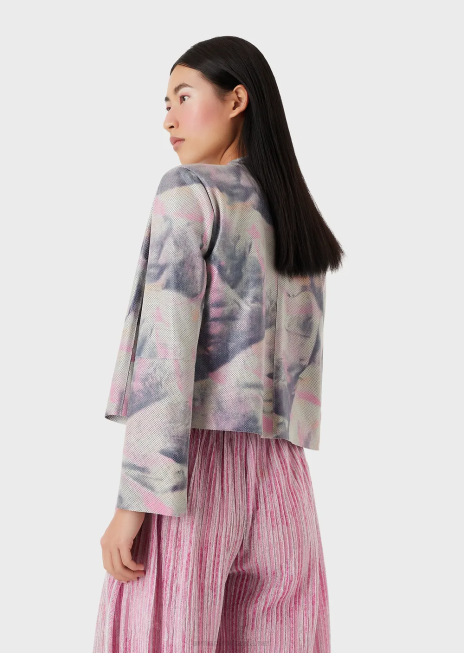 femei R802G235 geaca din piele intoarsa de capra cu micro perforatii si imprimeu acuarela Armani multicolor