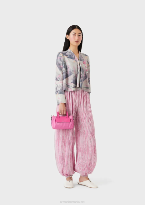 femei R802G235 geaca din piele intoarsa de capra cu micro perforatii si imprimeu acuarela Armani multicolor