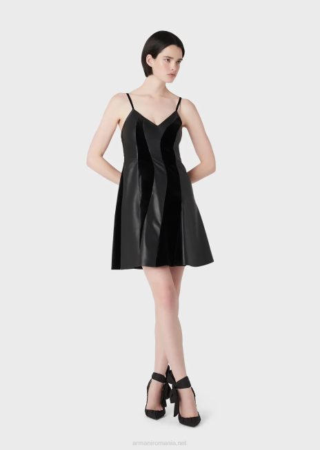 femei R802G103 rochie din piele de miel nappa cu inserții de catifea Armani negru