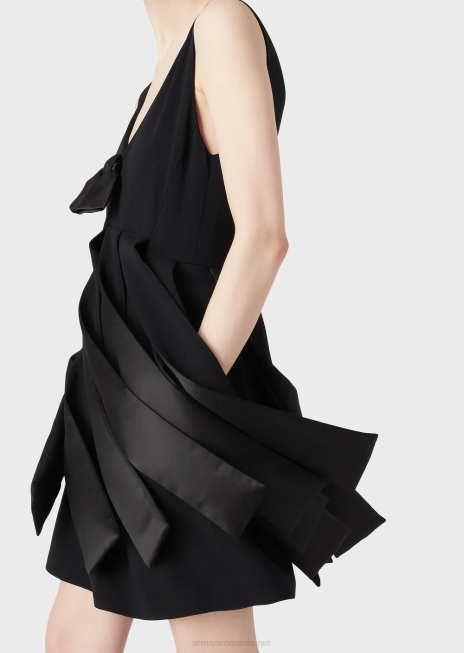 femei R802G104 rochie evazată cu fundă din satin envers și franjuri Armani