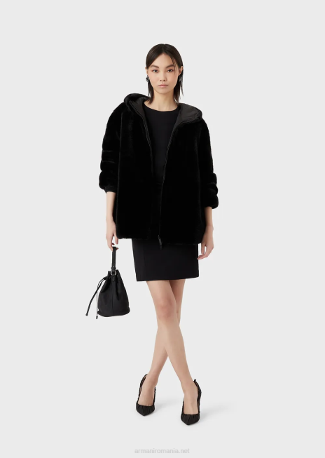 femei R802G105 rochie teaca cu cusaturi milano cu drapaj Armani negru