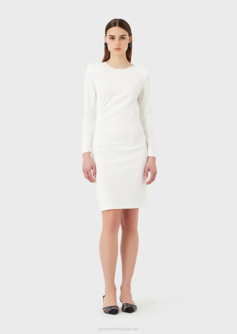 femei R802G106 rochie teaca cu cusaturi milano cu drapaj Armani alb