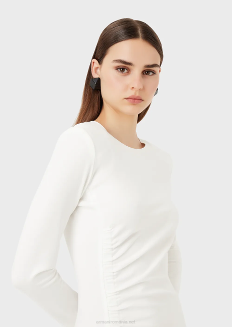 femei R802G106 rochie teaca cu cusaturi milano cu drapaj Armani alb