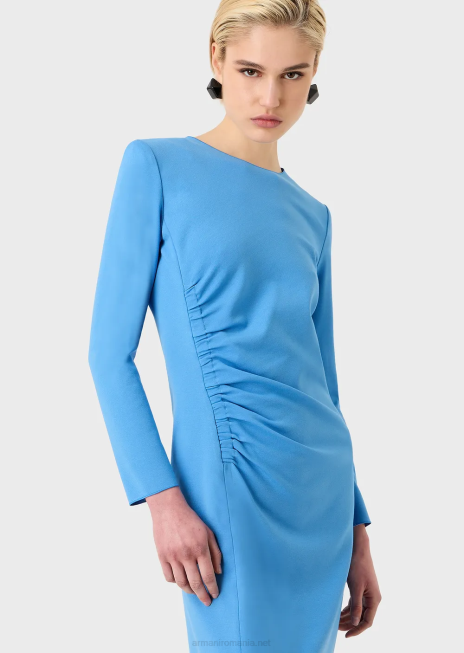 femei R802G107 rochie teaca cu cusaturi milano cu drapaj Armani azur