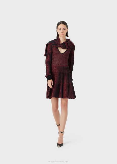 femei R802G108 rochie cu decolteu în V cu model plisat peste tot Armani model