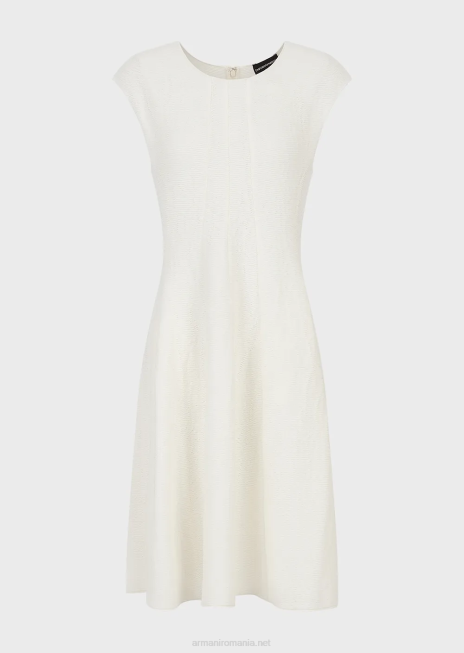 femei R802G109 Rochie evazată din jerseu cu bară cu efect otoman Armani alb