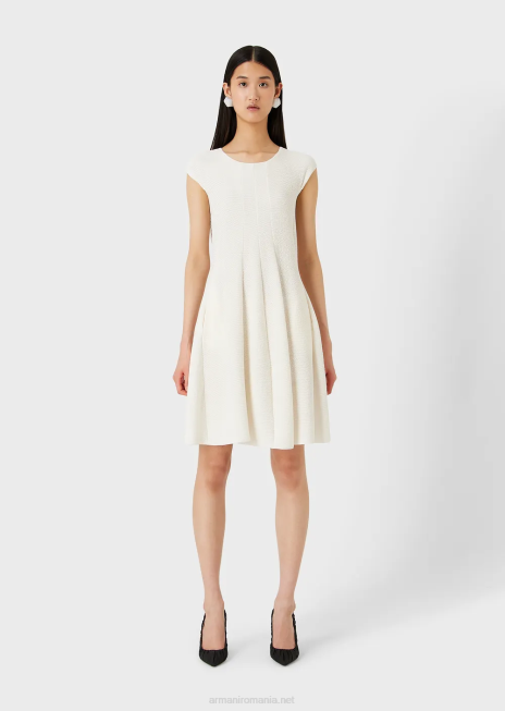 femei R802G109 Rochie evazată din jerseu cu bară cu efect otoman Armani alb