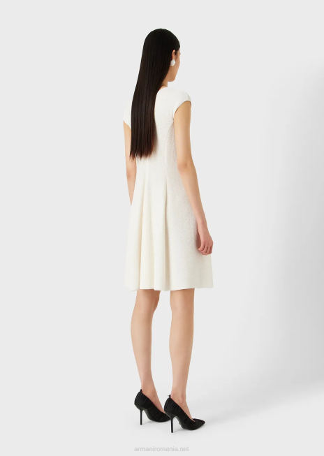 femei R802G109 Rochie evazată din jerseu cu bară cu efect otoman Armani alb