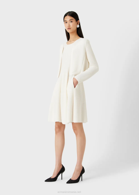 femei R802G109 Rochie evazată din jerseu cu bară cu efect otoman Armani alb