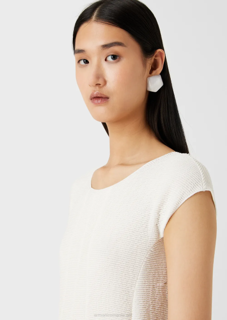 femei R802G109 Rochie evazată din jerseu cu bară cu efect otoman Armani alb