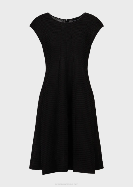 femei R802G110 Rochie evazată din jerseu cu bară cu efect otoman Armani negru