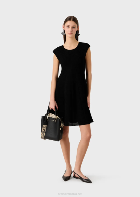 femei R802G110 Rochie evazată din jerseu cu bară cu efect otoman Armani negru