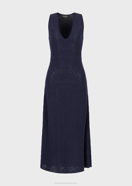 femei R802G111 rochie lungă din tricot cu chevron Armani albastru marin
