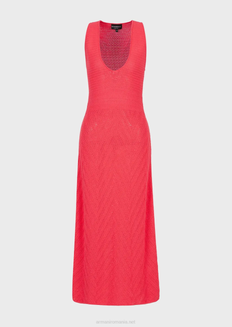 femei R802G112 rochie lungă din tricot cu chevron Armani roz