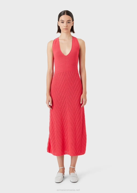 femei R802G112 rochie lungă din tricot cu chevron Armani roz