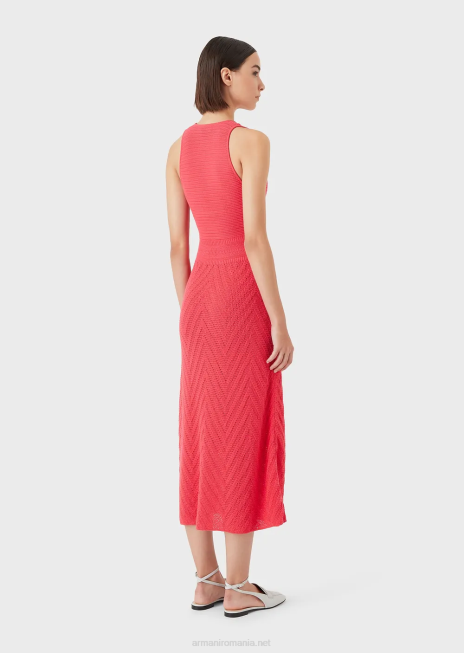 femei R802G112 rochie lungă din tricot cu chevron Armani roz