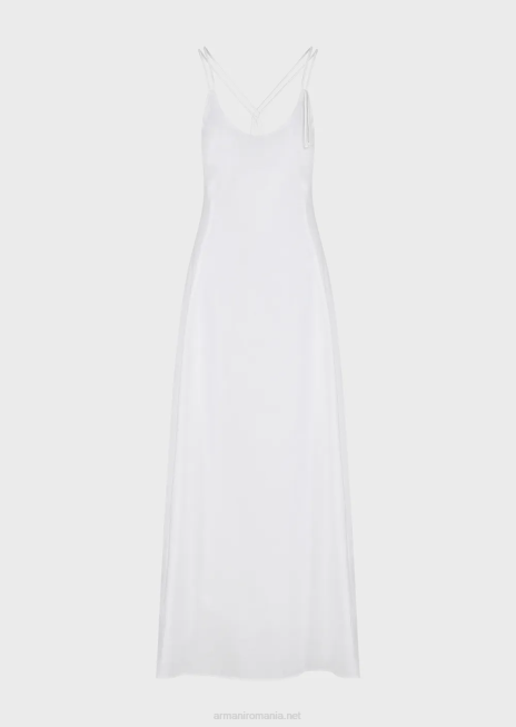femei R802G114 rochie lunga din popelin cu spate incrucisat Armani alb