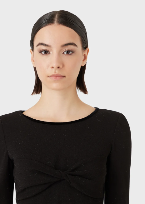 femei R802G117 rochie teaca cu detaliu fundita lurex Armani negru