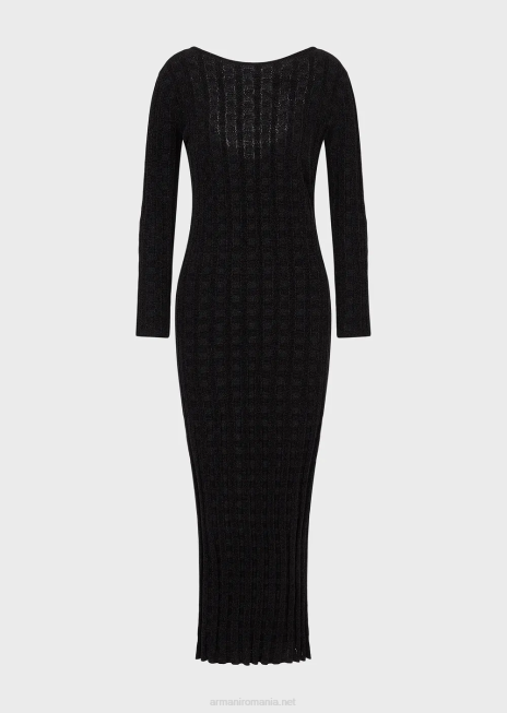 femei R802G118 Rochie teacă din jacquard cu carouri lurex Armani negru