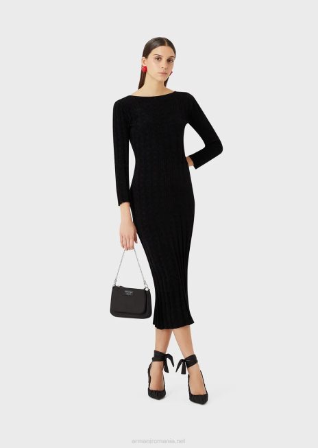 femei R802G118 Rochie teacă din jacquard cu carouri lurex Armani negru