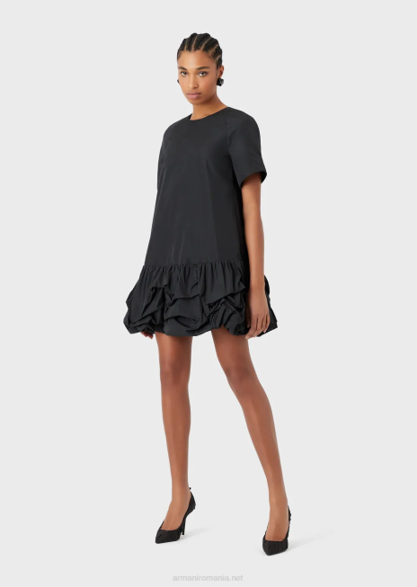 femei R802G124 rochie din tafta cu volan adunat Armani negru