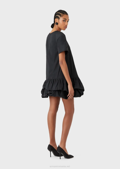 femei R802G124 rochie din tafta cu volan adunat Armani negru