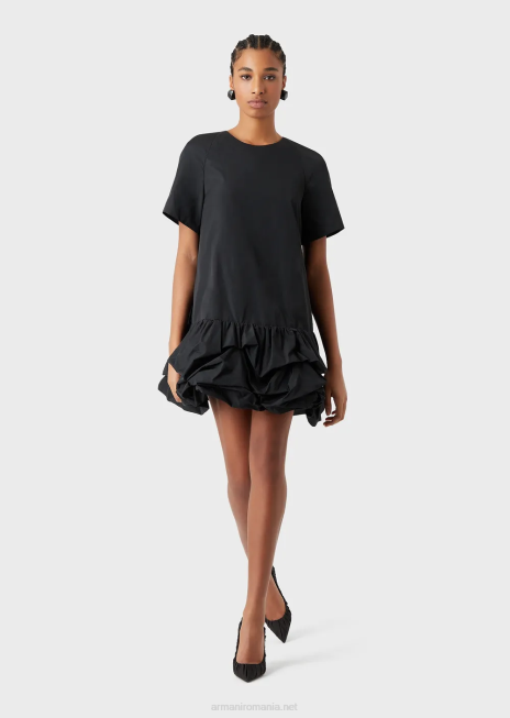 femei R802G124 rochie din tafta cu volan adunat Armani negru