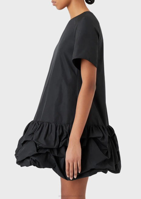 femei R802G124 rochie din tafta cu volan adunat Armani negru