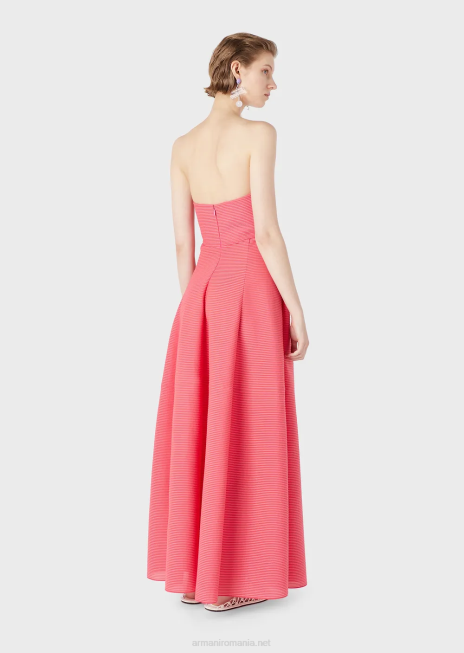 femei R802G126 rochie lungă din țesătură striată cu nervuri, cu decolteu inimă Armani roz