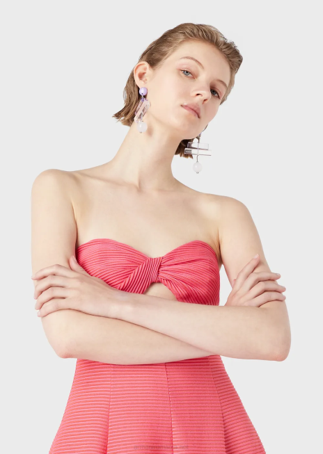 femei R802G126 rochie lungă din țesătură striată cu nervuri, cu decolteu inimă Armani roz