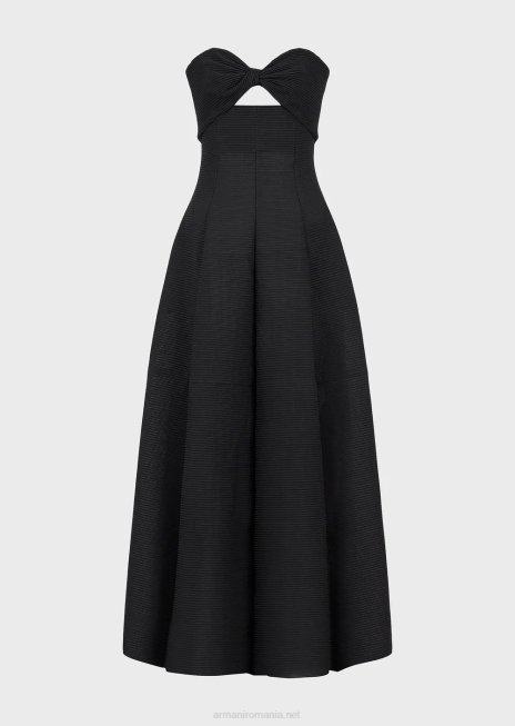 femei R802G127 rochie lungă din țesătură striată cu nervuri, cu decolteu inimă Armani negru