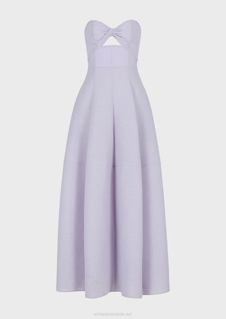 femei R802G128 rochie lungă din țesătură striată cu nervuri, cu decolteu inimă Armani lilla